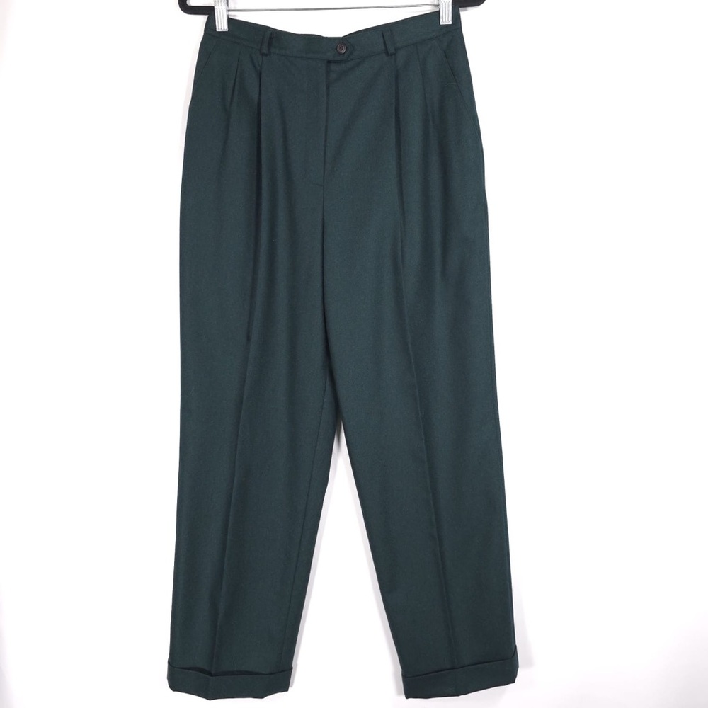 LAUREN RALPH LAUREN‎ PETITE Women’s 100% WORSTED WOOL Pleated Green Trousers 12P